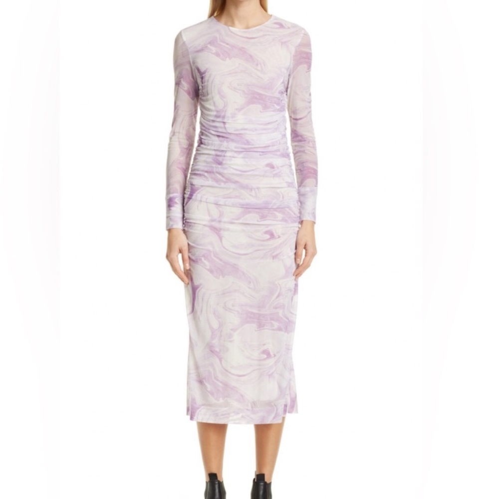 Ganni Purple and White Bodycon Long Sleeve Dress